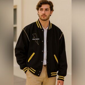 Clothoo Wool Varsity Jacket – Size XL Black &‎ Yellow Retro Letterman's Preppy